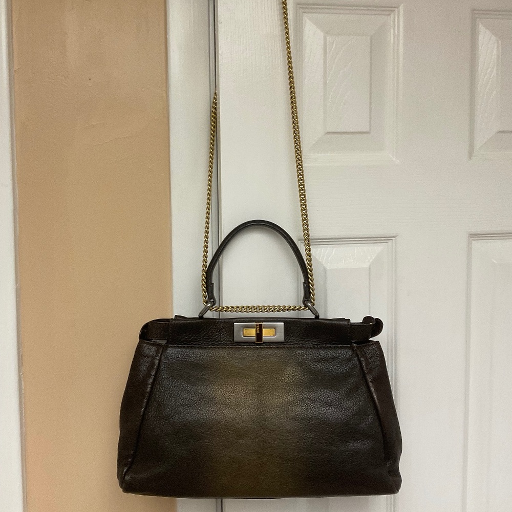 Fendi Peekaboo bag, small,brown leather, zucca print inside , no shoulder strap. - Picture 16 of 16